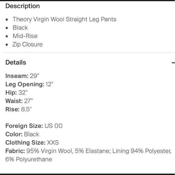 Theory Testra 2B Sevona Stretch Wool Classic Crop Pants Black 10 - Picture 6 of 8